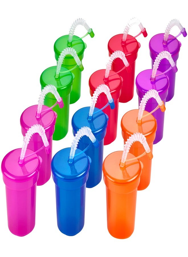 Playbees 12 Pack Neon Sipper Cups - 6 Oz. - Colorful, Spill-Proof Cups with Lids and Straws - Ideal for School Events, Themed Parties, and Birthday Celebrations - Party Supplies - Image 1